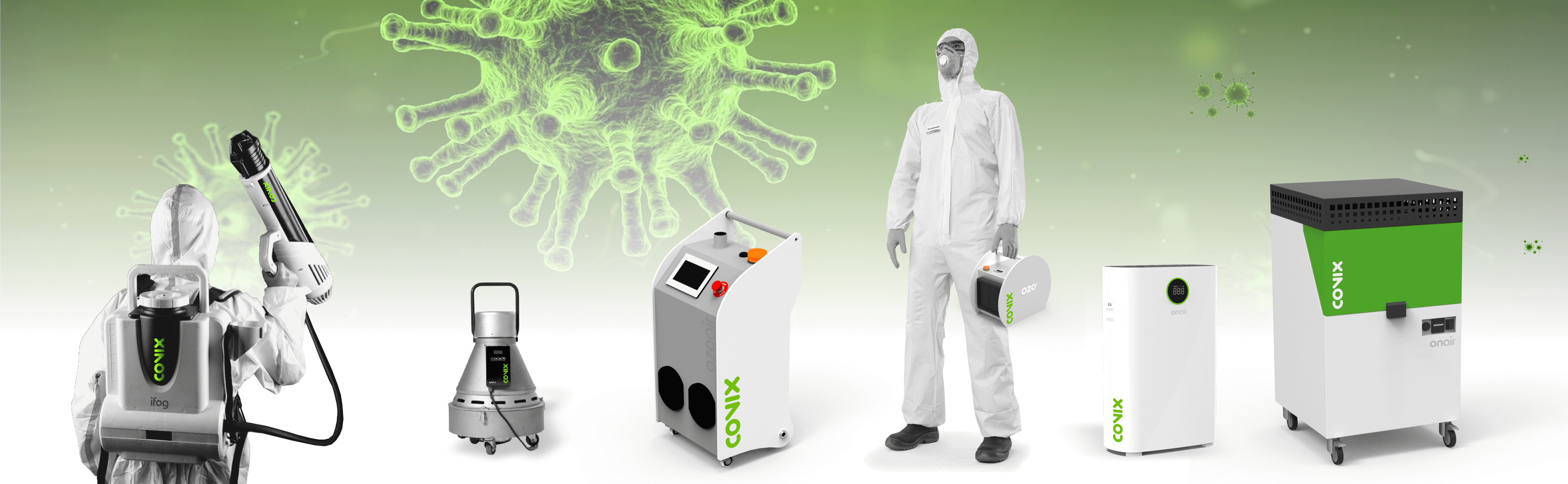 Covix oferece todo o equipamento de desinfecção de vírus, bactérias e fungos de que possa necessitar.